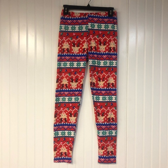 Tis the Season Reindeer Christmas Full Length Leggings Large Soft - Picture 1 of 5